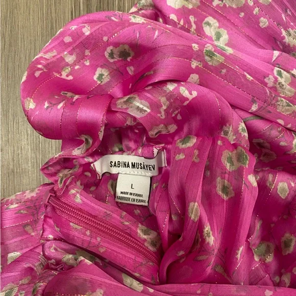 Sabina Musayev Terranova/Kimber Floral Chiffon Midi Dress - Large, Fuchsia/Pink - Picture 3 of 15